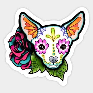 Chihuahua in White - Day of the Dead Sugar Skull Dog Sticker